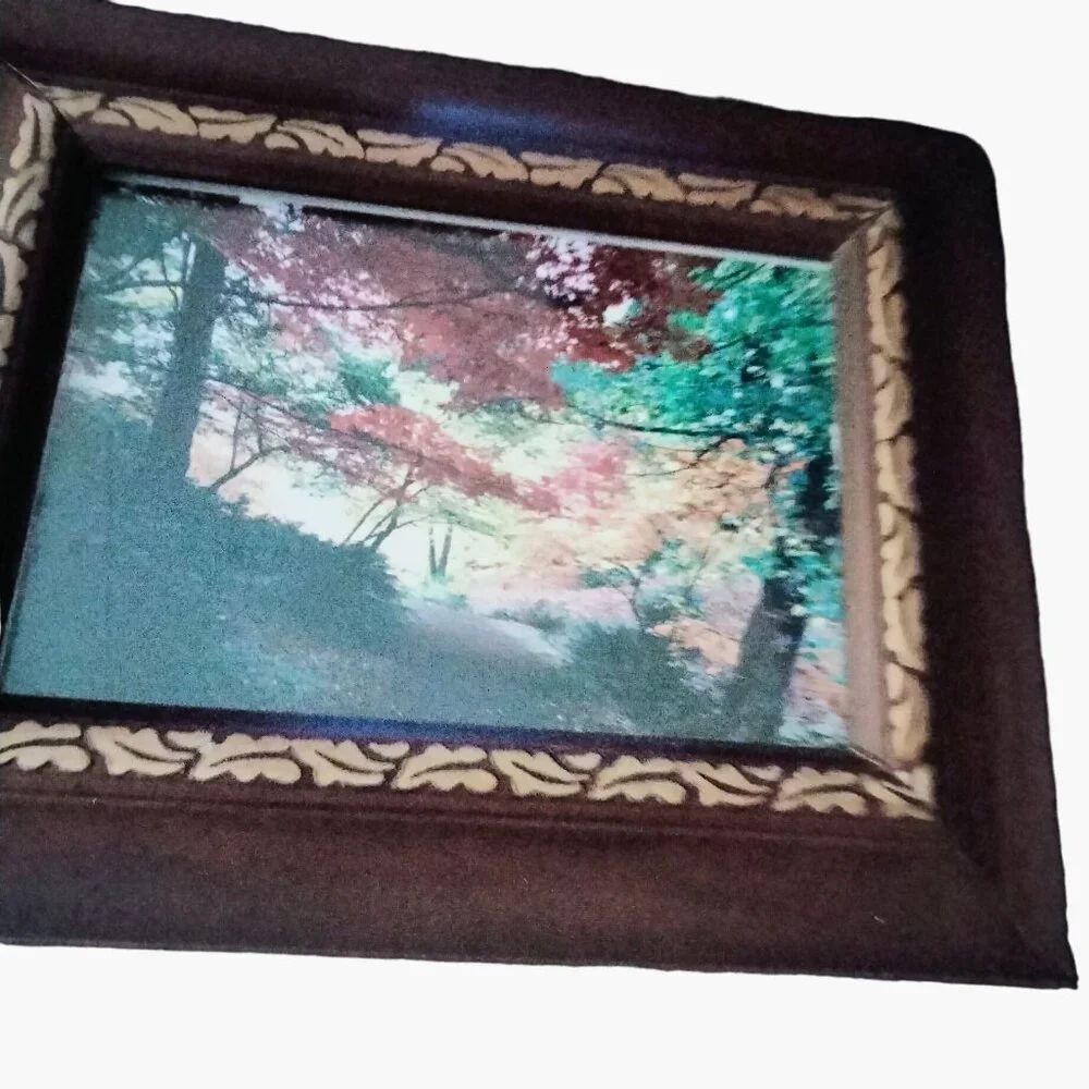 Autumn Pathway Photo Art Print Vintage Wooden Picture Frame Fall Foliage Leaf Co